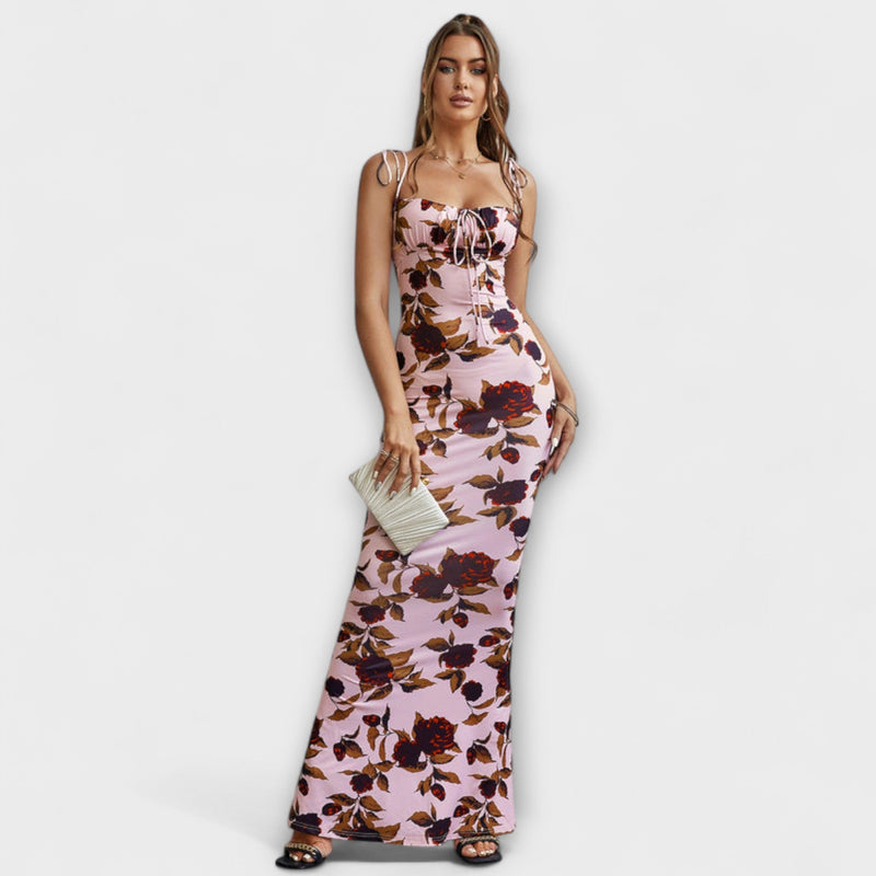 Thalia - Abito da Prom con Stampa Floreale e Spalline Legate