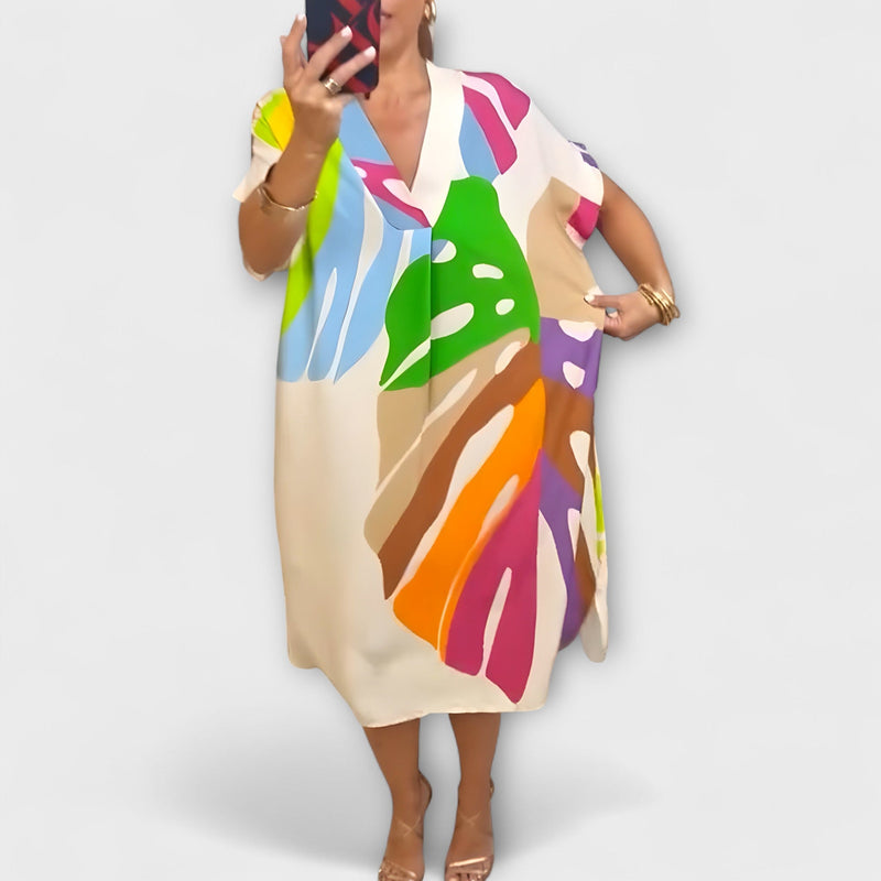 Roos - Vestito Casual con Stampa di Foglie Colorate