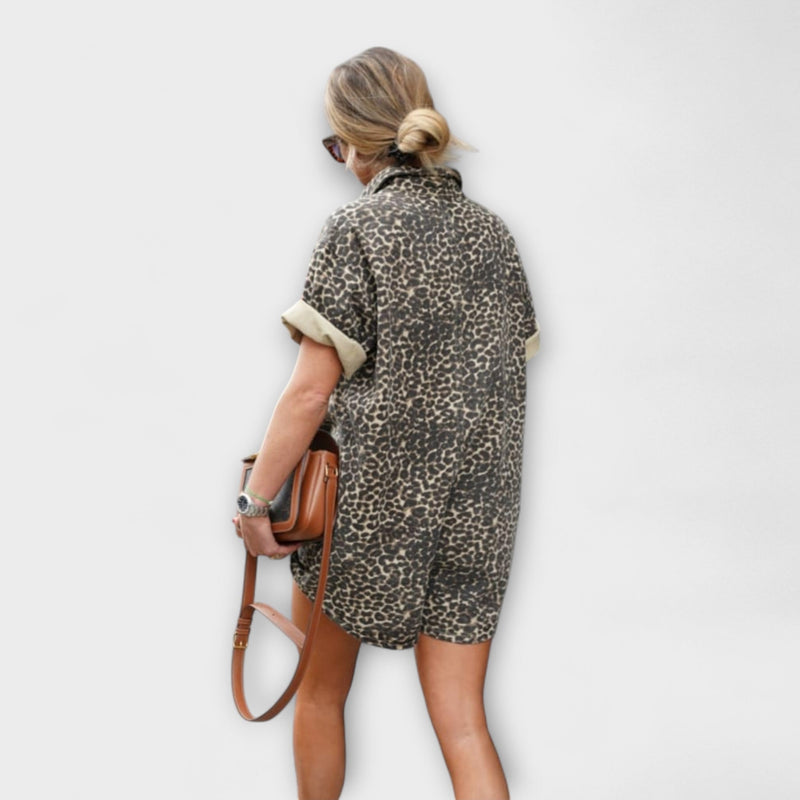 Nonette - Tuta camicia con stampa leopardata