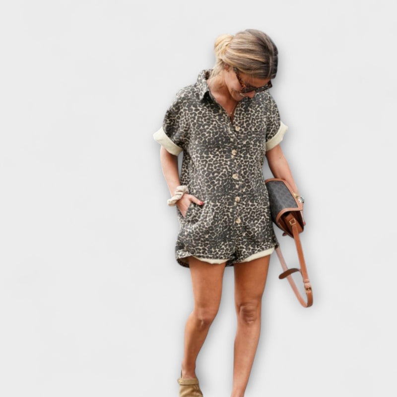 Nonette - Tuta camicia con stampa leopardata