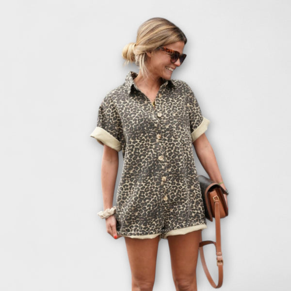 Nonette - Tuta camicia con stampa leopardata