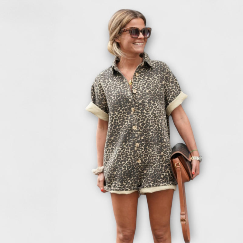 Nonette - Tuta camicia con stampa leopardata