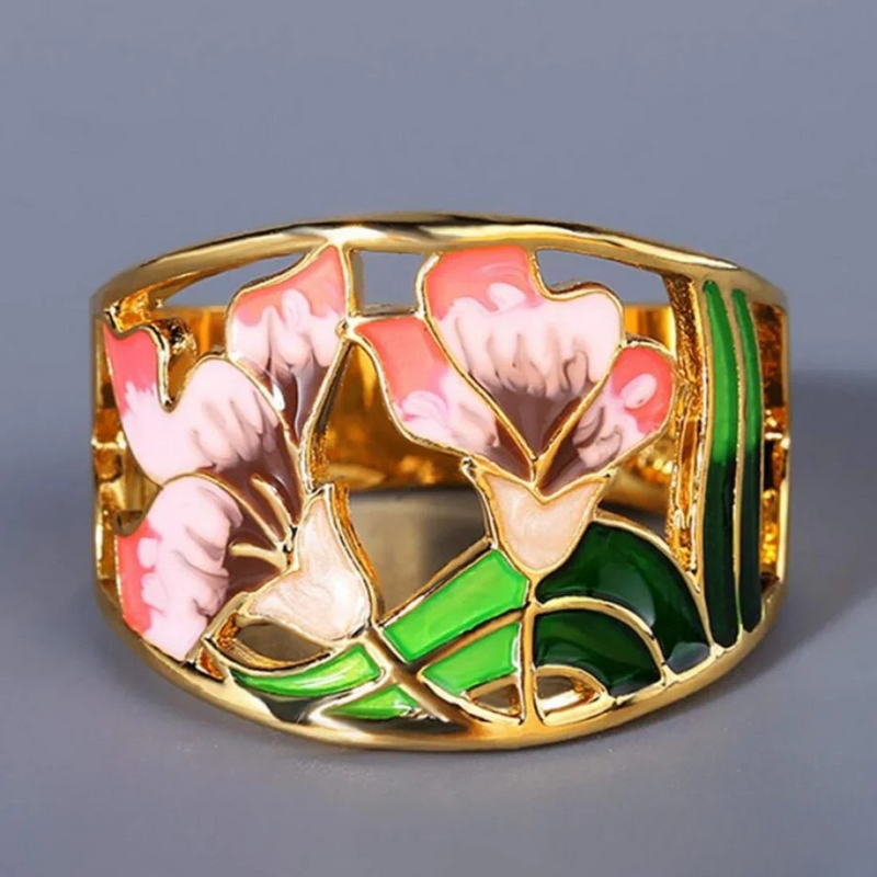 Anello retrò con fiore smaltato
