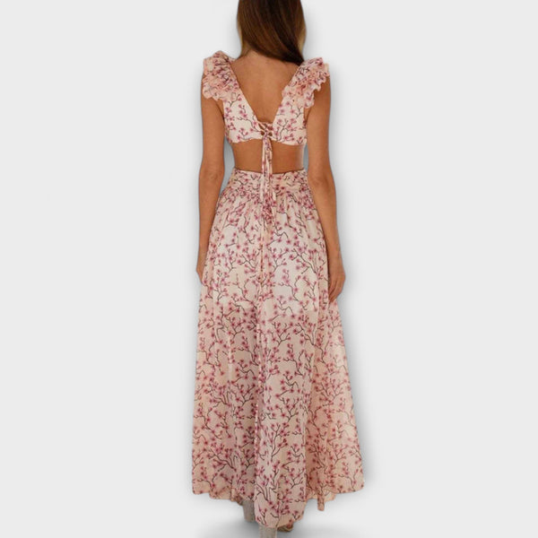 Elin - Vestito maxi con volant e dettagli cut-out