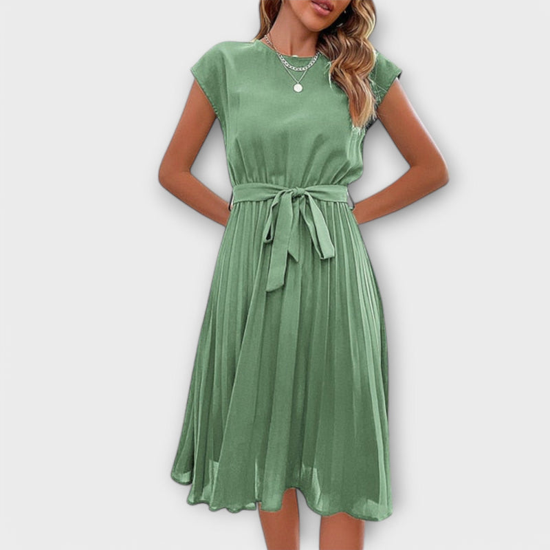 Claire - Vestito midi casual a manica corta e plissettato
