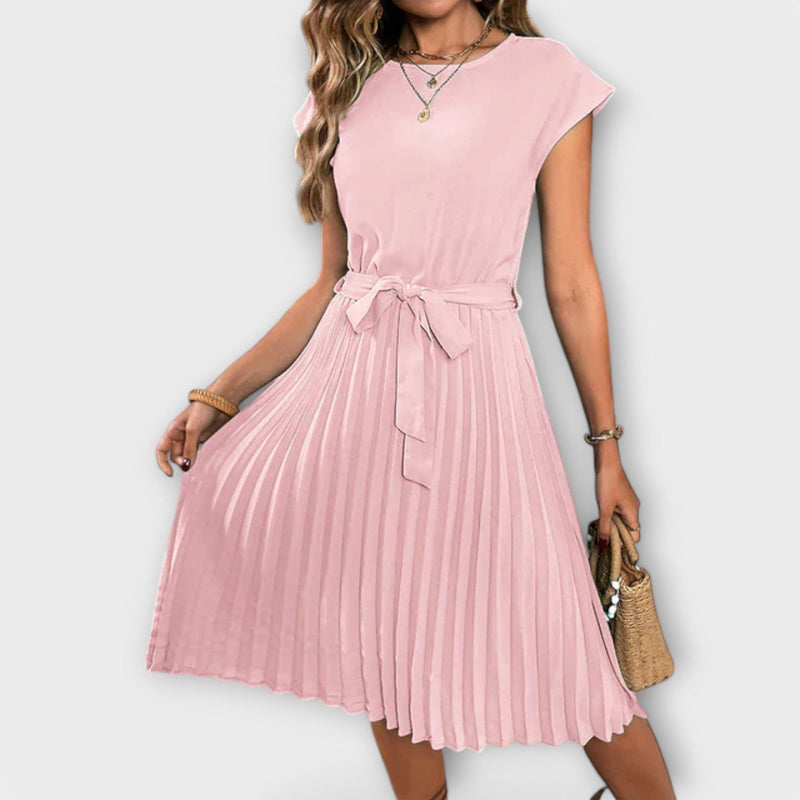 Claire - Vestito midi casual a manica corta e plissettato