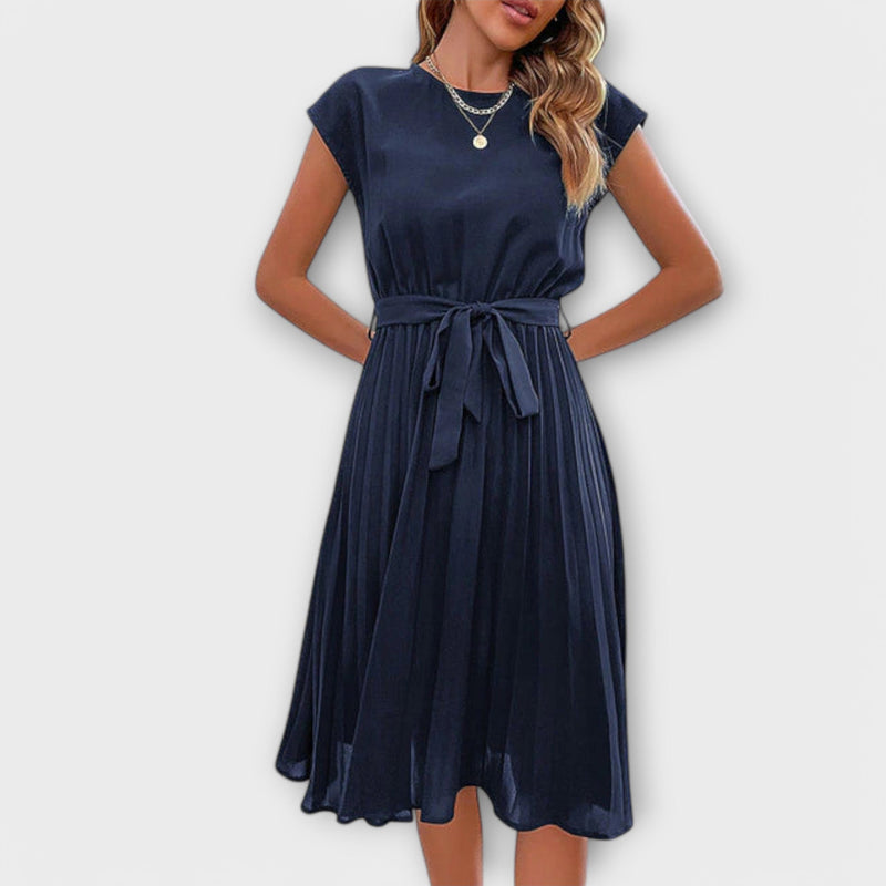 Claire - Vestito midi casual a manica corta e plissettato