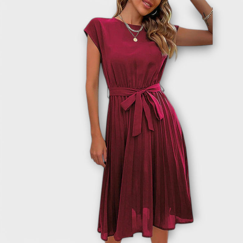 Claire - Vestito midi casual a manica corta e plissettato