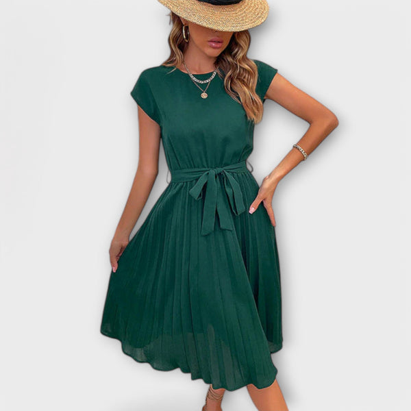 Claire - Vestito midi casual a manica corta e plissettato
