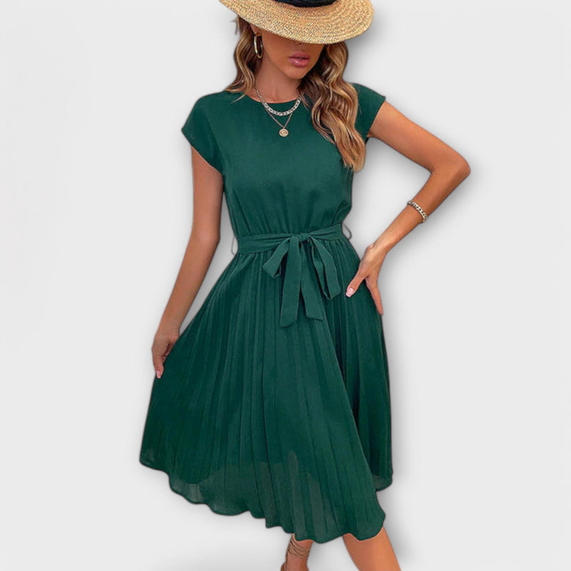 Claire - Vestito midi casual a manica corta e plissettato