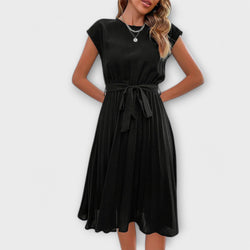 Claire - Vestito midi casual a manica corta e plissettato
