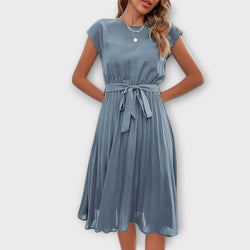 Claire - Vestito midi casual a manica corta e plissettato