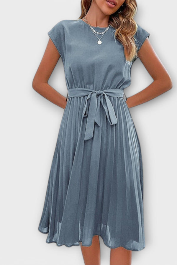Claire - Vestito midi casual a manica corta e plissettato