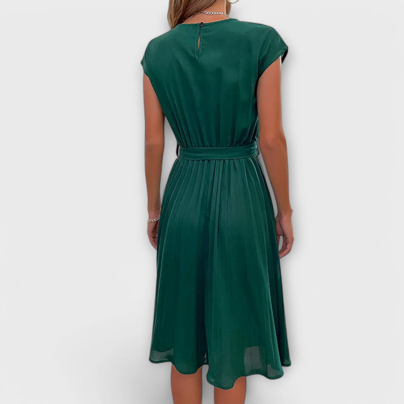 Claire - Vestito midi casual a manica corta e plissettato