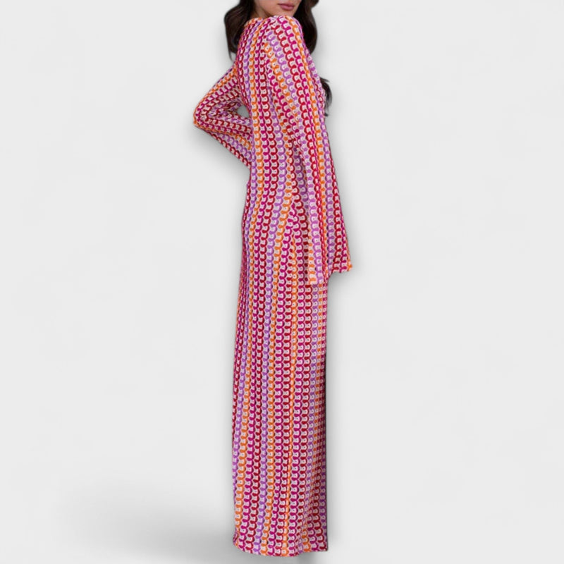 Elina – Vestito maxi con scollo a V e stile vacanziero