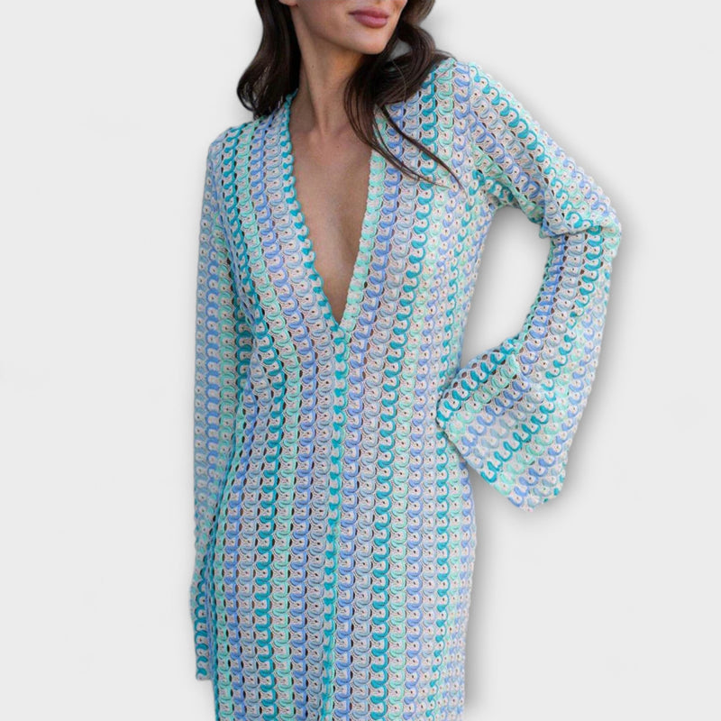Elina – Vestito maxi con scollo a V e stile vacanziero