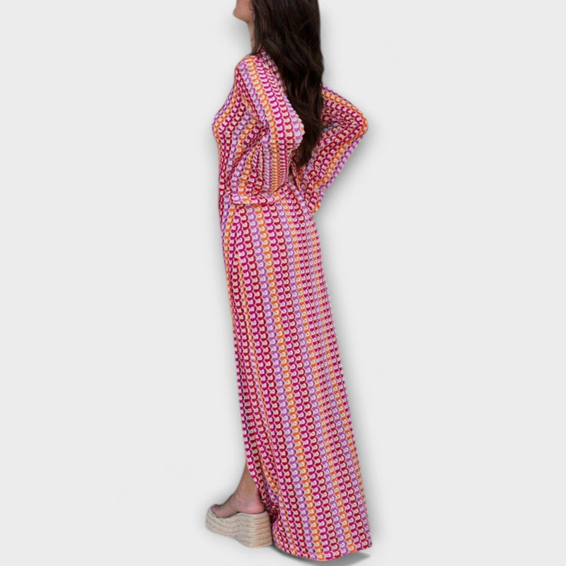 Elina – Vestito maxi con scollo a V e stile vacanziero
