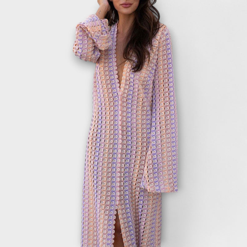 Elina – Vestito maxi con scollo a V e stile vacanziero
