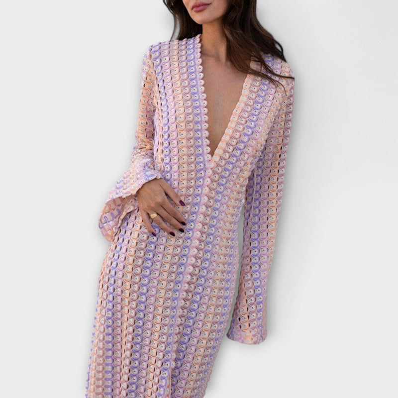 Elina – Vestito maxi con scollo a V e stile vacanziero