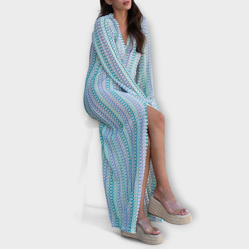 Elina – Vestito maxi con scollo a V e stile vacanziero