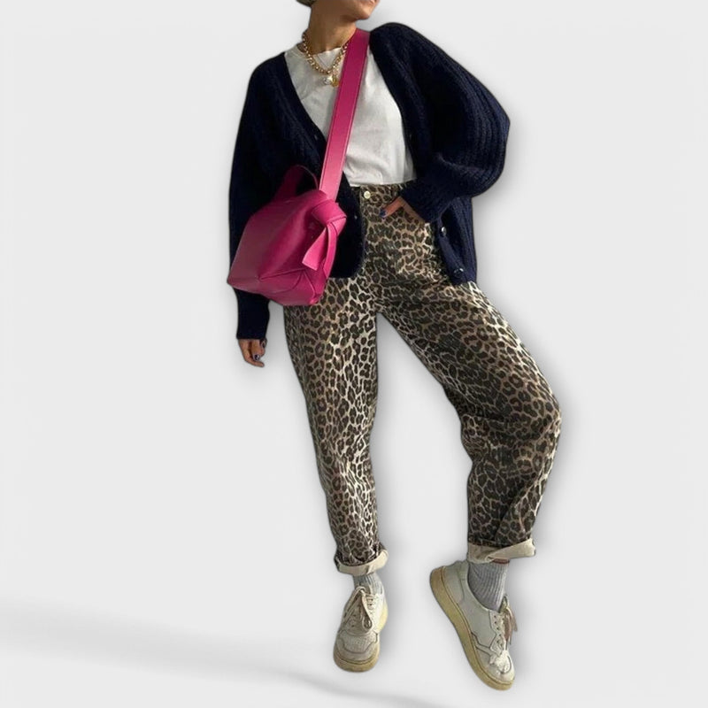 Chandra - Jeans Vintage con Stampa Leopardo