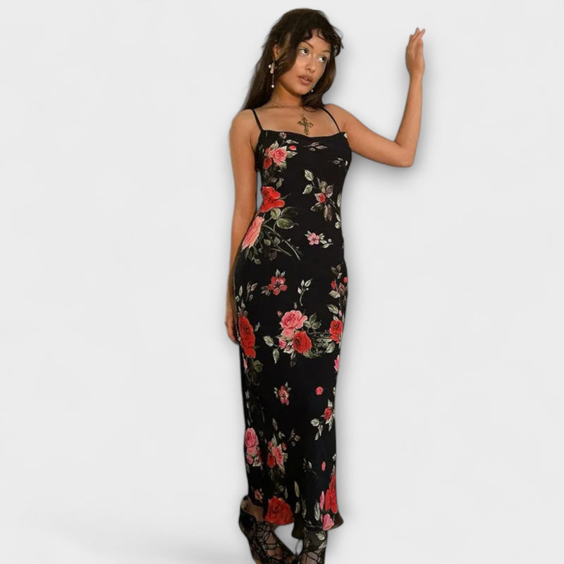 Vestito Bodycon con Spalline Sottile e Stampa Floreale