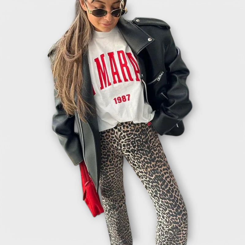 Chandra - Jeans Vintage con Stampa Leopardo