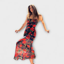Vestito Bodycon con Spalline Sottile e Stampa Floreale