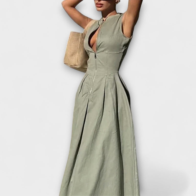 Abito midi bodycon plissettato senza maniche