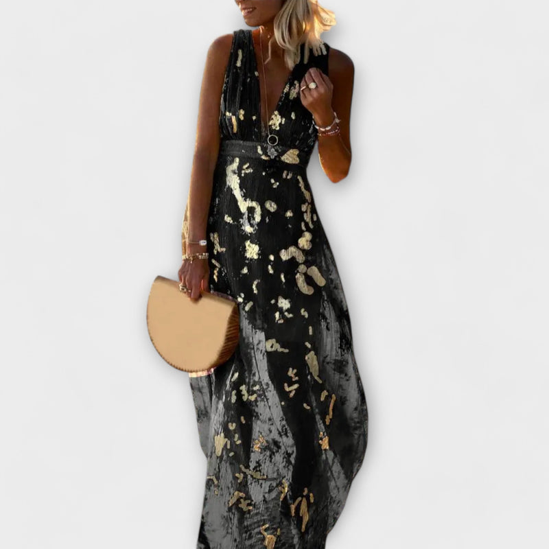 Abito fluido con scollo a V e dettagli di paillettes