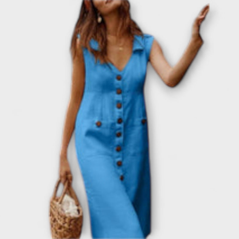 Nora – Vestito a linea A in cotone e lino con colletto a revers