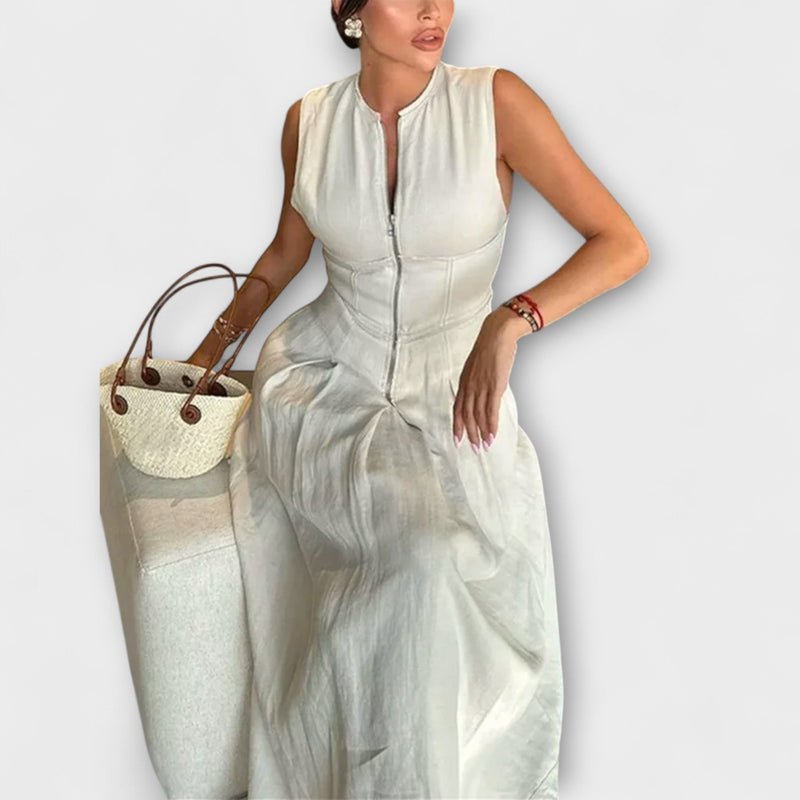 Abito midi bodycon plissettato senza maniche