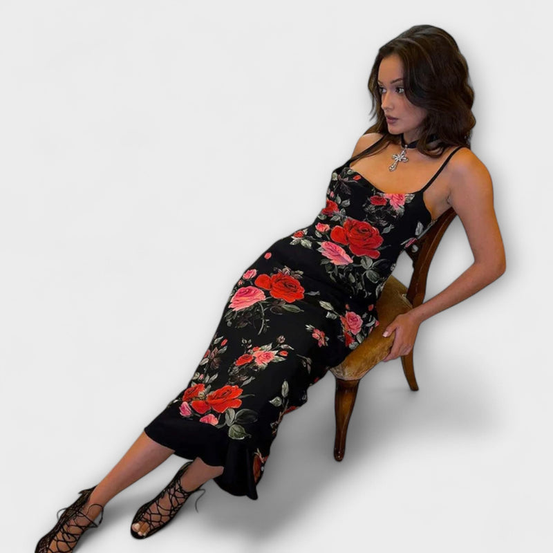 Vestito Bodycon con Spalline Sottile e Stampa Floreale
