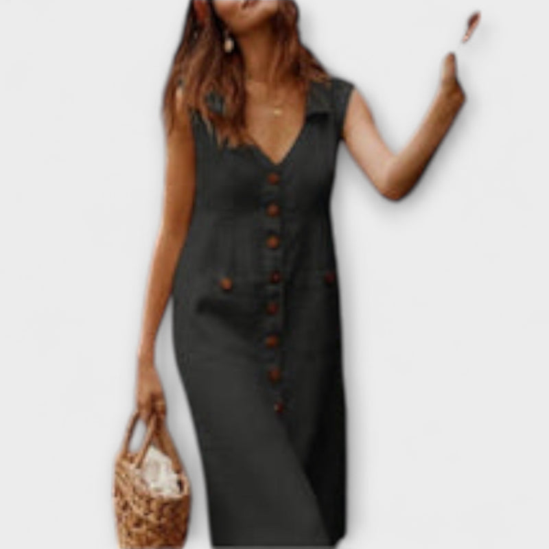 Nora – Vestito a linea A in cotone e lino con colletto a revers