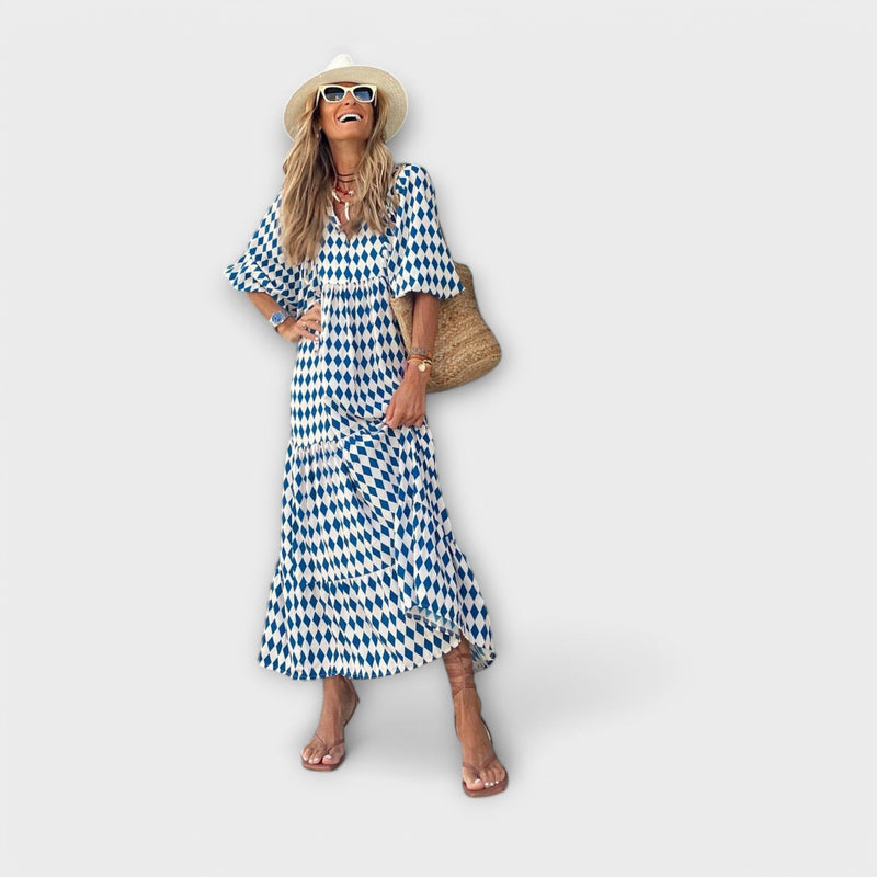 Elegante Vestito Maxí Geometrico