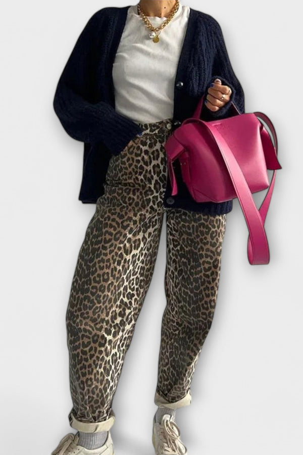 Chandra - Jeans Vintage con Stampa Leopardo
