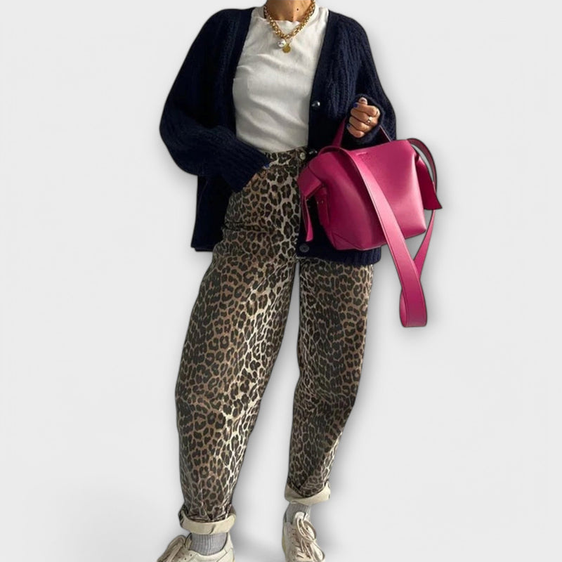 Chandra - Jeans Vintage con Stampa Leopardo