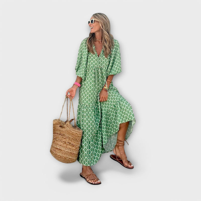 Elegante Vestito Maxí Geometrico