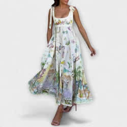 Juliette - Vestito midi in lino dipinto con nastro di balletto
