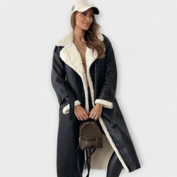 Maria – Cappotto classico lungo con fodera in pile e colletto in peluche