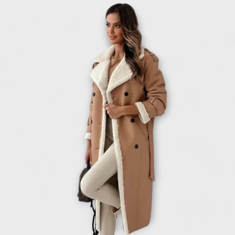 Maria – Cappotto classico lungo con fodera in pile e colletto in peluche
