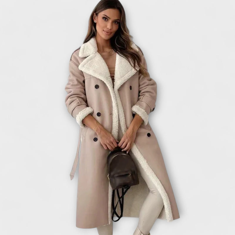 Maria – Cappotto classico lungo con fodera in pile e colletto in peluche