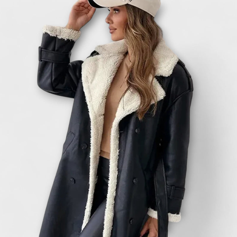 Maria – Cappotto classico lungo con fodera in pile e colletto in peluche