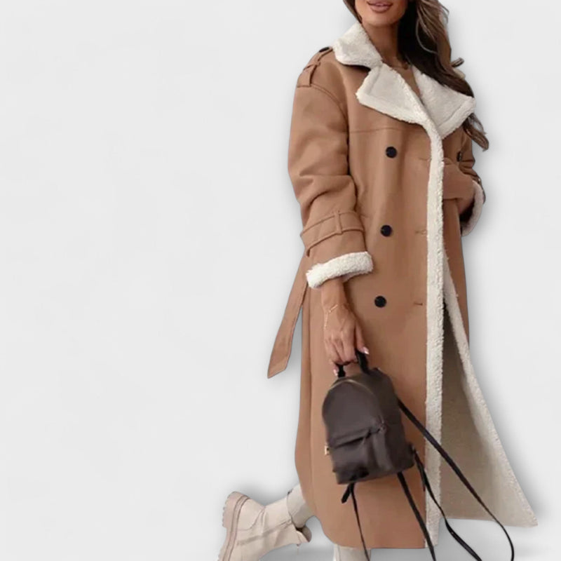 Maria – Cappotto classico lungo con fodera in pile e colletto in peluche