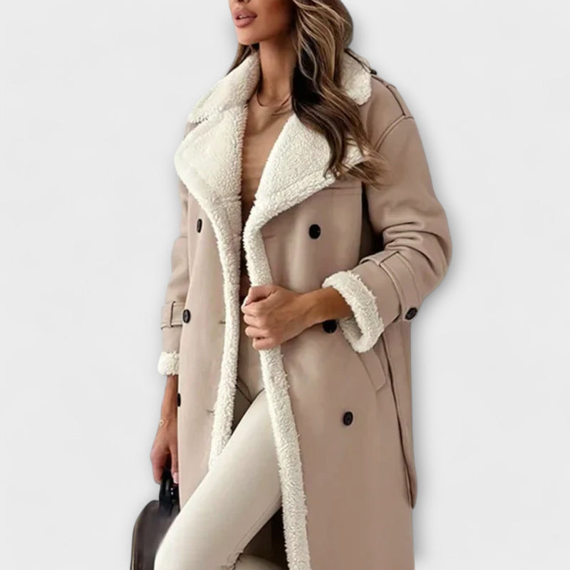 Maria – Cappotto classico lungo con fodera in pile e colletto in peluche