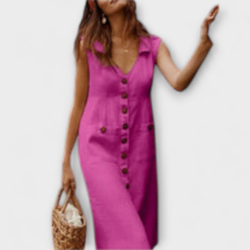 Nora – Vestito a linea A in cotone e lino con colletto a revers