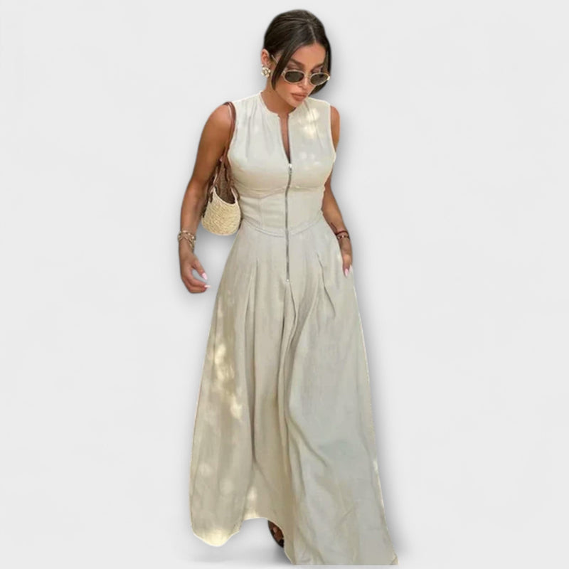 Abito midi bodycon plissettato senza maniche