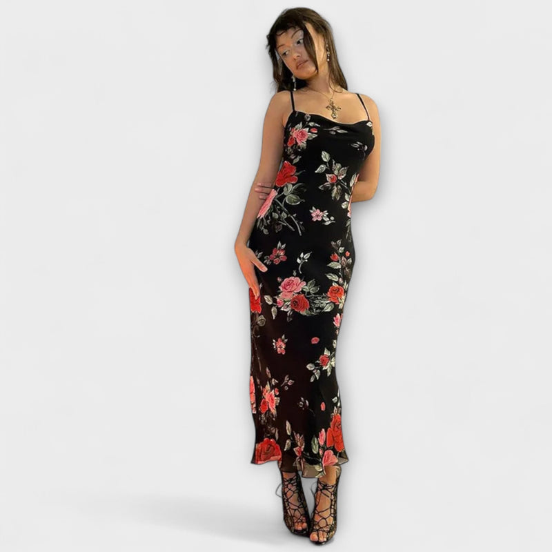 Vestito Bodycon con Spalline Sottile e Stampa Floreale