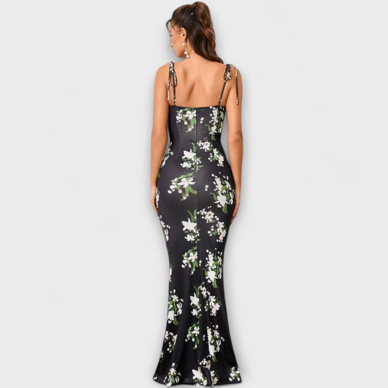 Thalia - Abito da Prom con Stampa Floreale e Spalline Legate