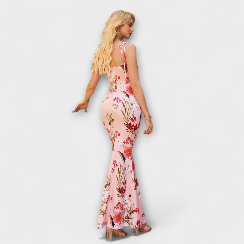 Thalia - Abito da Prom con Stampa Floreale e Spalline Legate